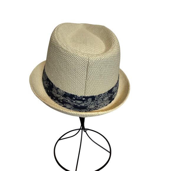 Classic Casual Straw Fedora With Blue Paisley Band OS Versatile Vintage Inspired - Picture 3 of 7